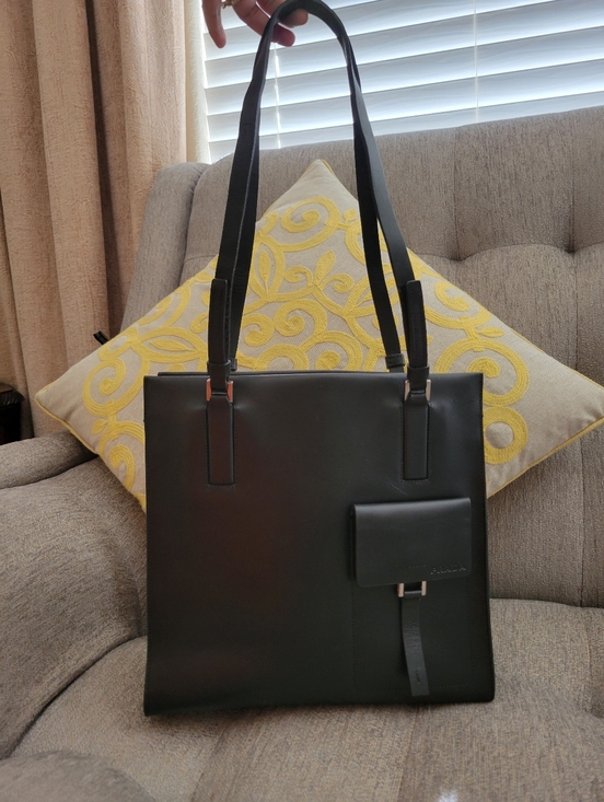 Prada Handbags - Prada Black Leather Tote Bag with Front Pocket